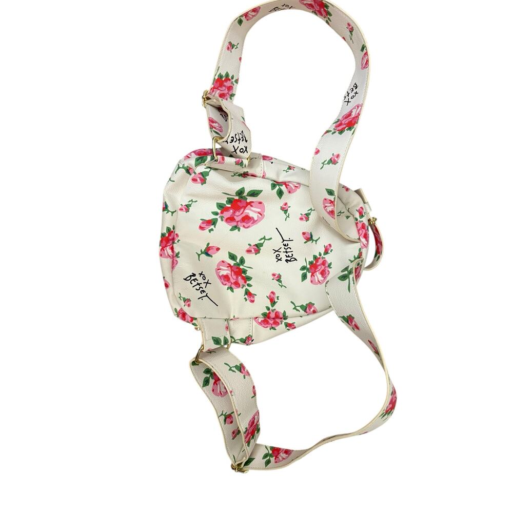 Betsey Johnson Garden Party Quilted Floral Backpack Bow White Pink Roses Clean - Picture 3 of 11